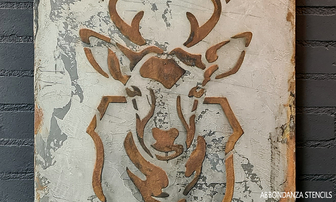 Wandbord met stencil Hert in vintage look